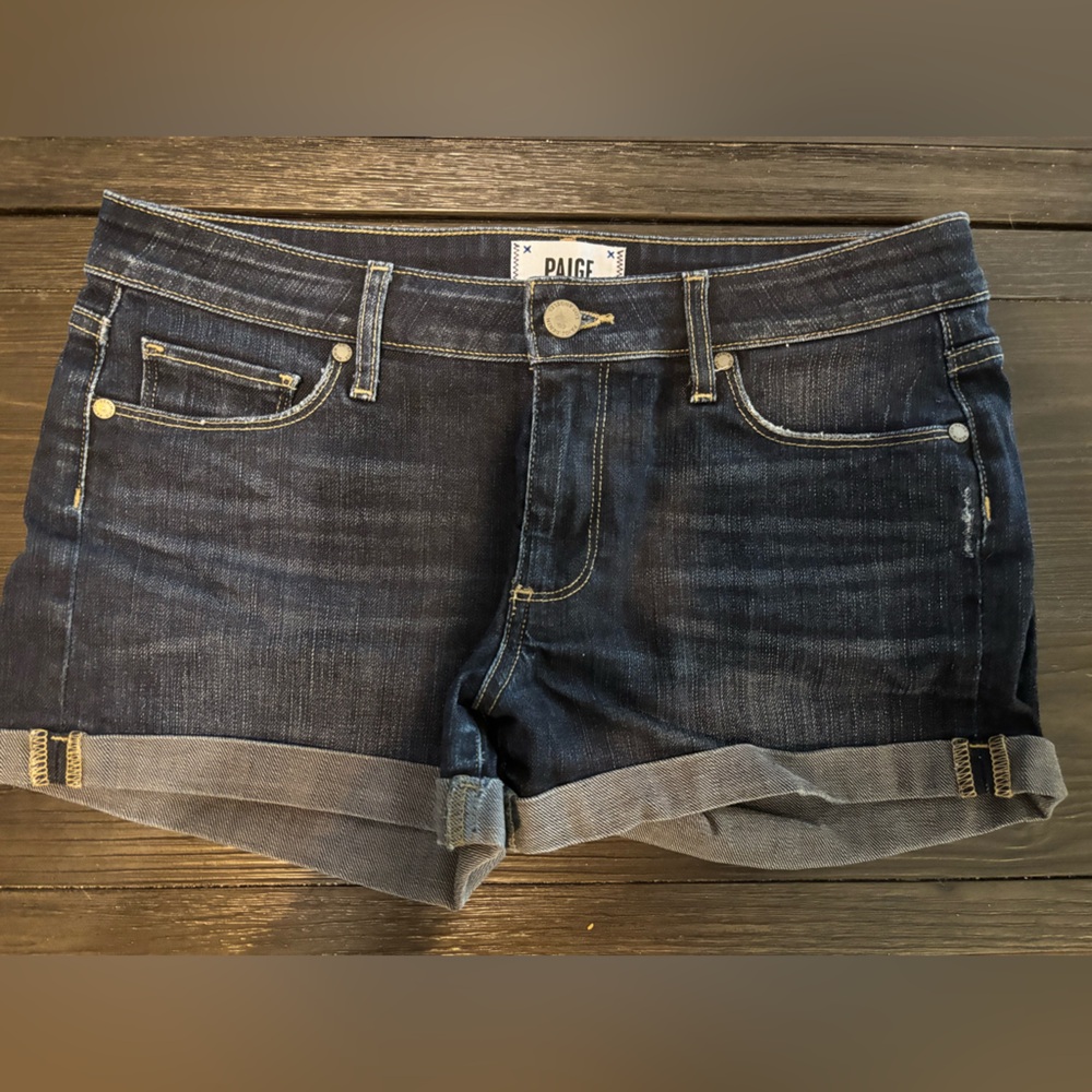 PAIGE Blue Jean Shorts with Distressed Details